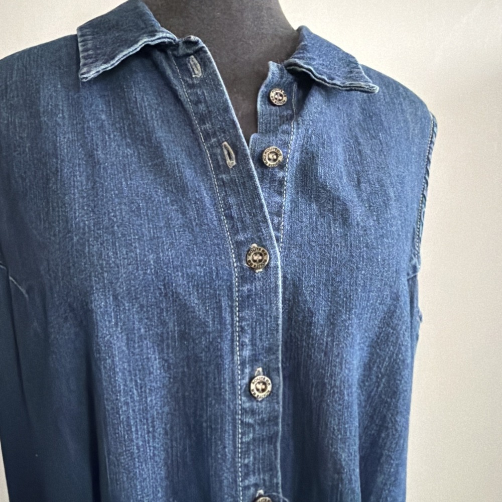 Vintage 90's Denim Jean Sleeveless Button Up Dress. Jumper Route 66. Y2K Large - Picture 2 of 8